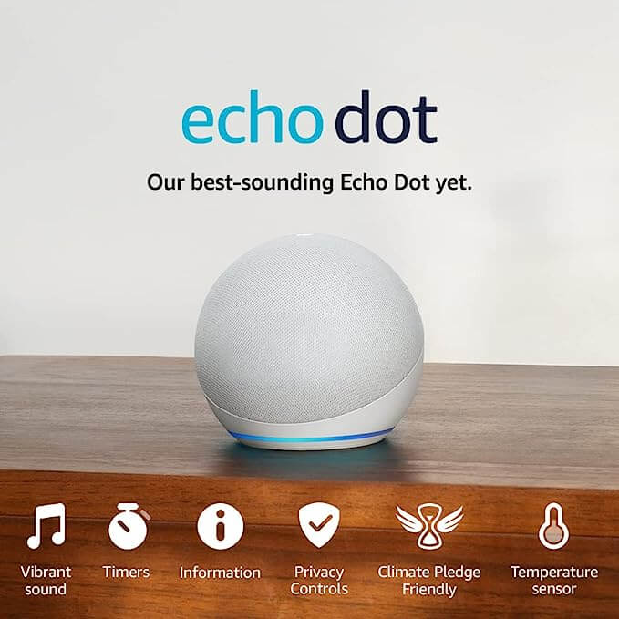 Echo Dot (5th generation, 2022 release) | Bigger vibrant sound Wi-Fi and Bluetooth smart speaker with Alexa | Glacier White